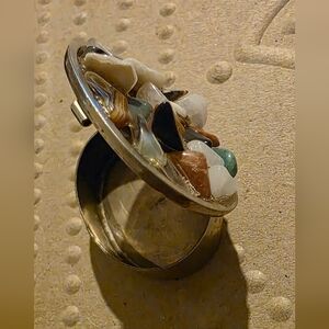 Vintage Pill Snuff Trinket Box - Silver w/Semi Precious stones - Made in Mexico